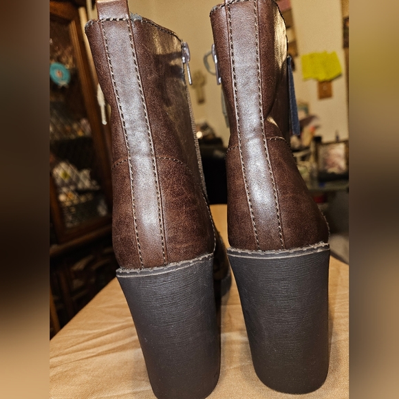 Soda Women Chunky High Heel Combat Army Military Riding Boots Booties Dark Brown - Picture 2 of 8